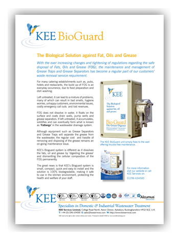 KEE Bio-Guard, the biological solution against fat, oils and grease